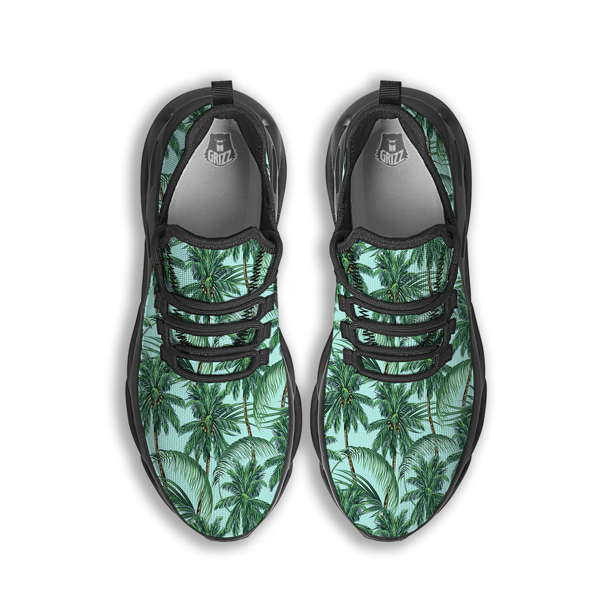 Coconut Leaf Print Black Running Shoes-grizzshop