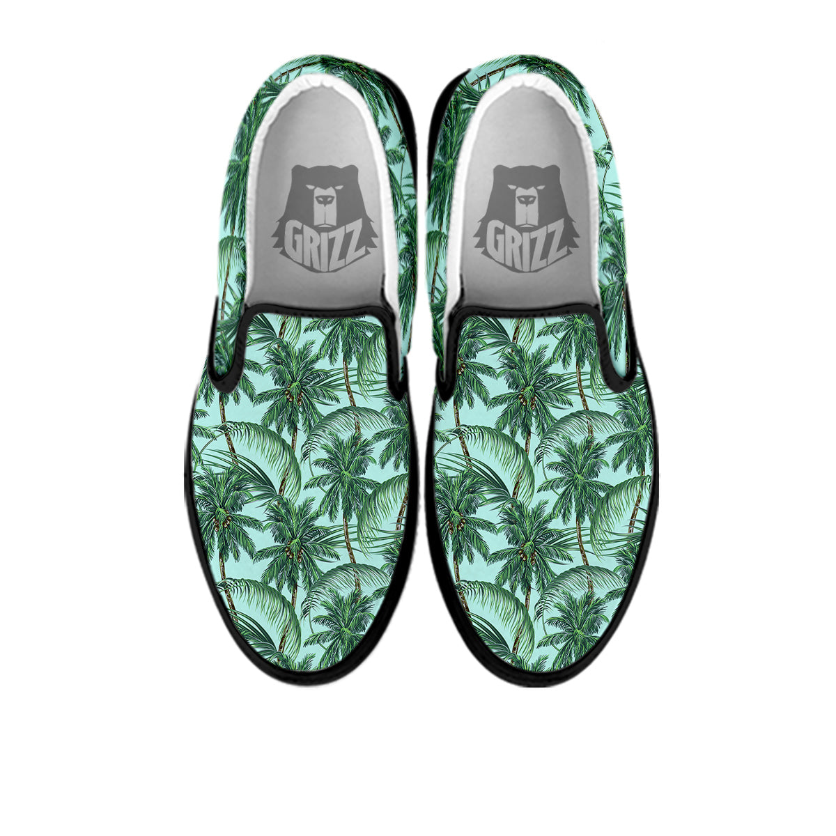 Coconut Leaf Print Black Slip On Shoes-grizzshop