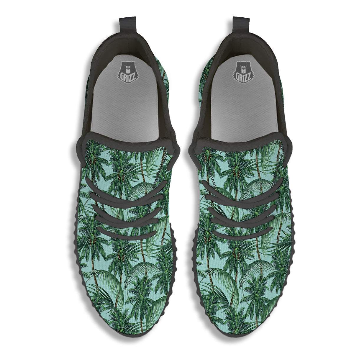 Coconut Leaf Print Black Walking Shoes-grizzshop