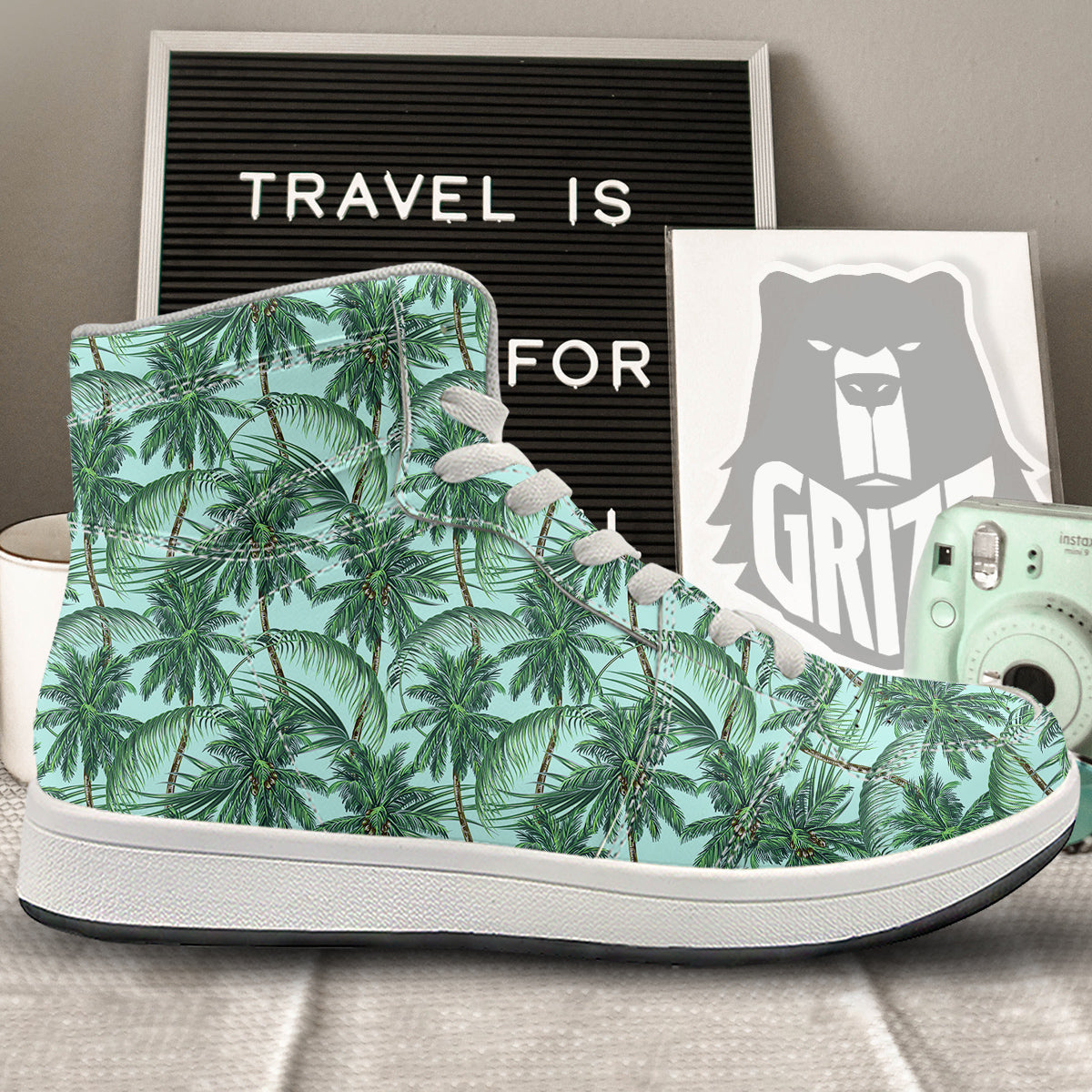 Coconut Leaf Print High Top Sneakers-grizzshop