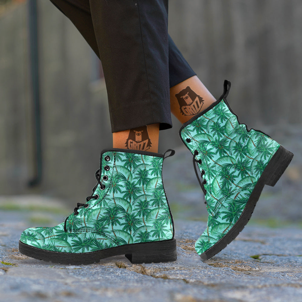 Coconut Leaf Print Leather Boots-grizzshop