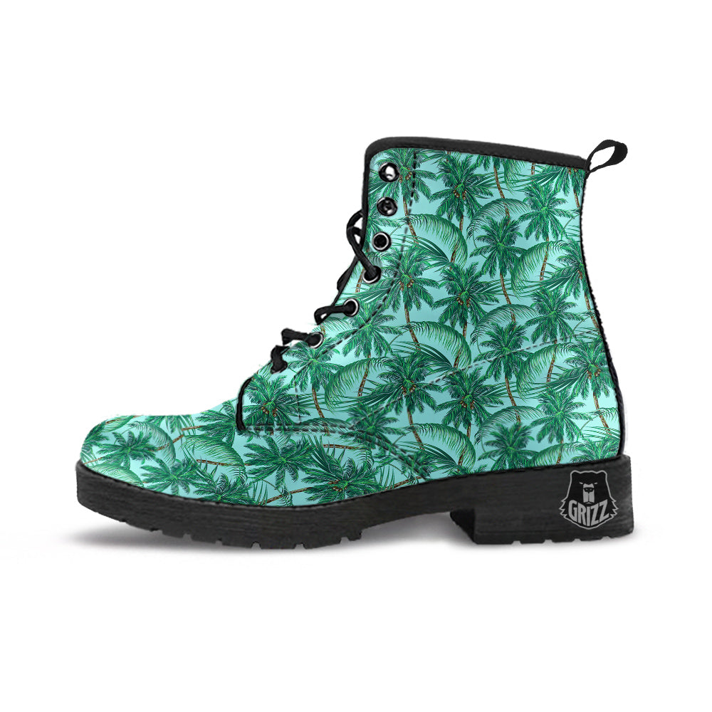 Coconut Leaf Print Leather Boots-grizzshop