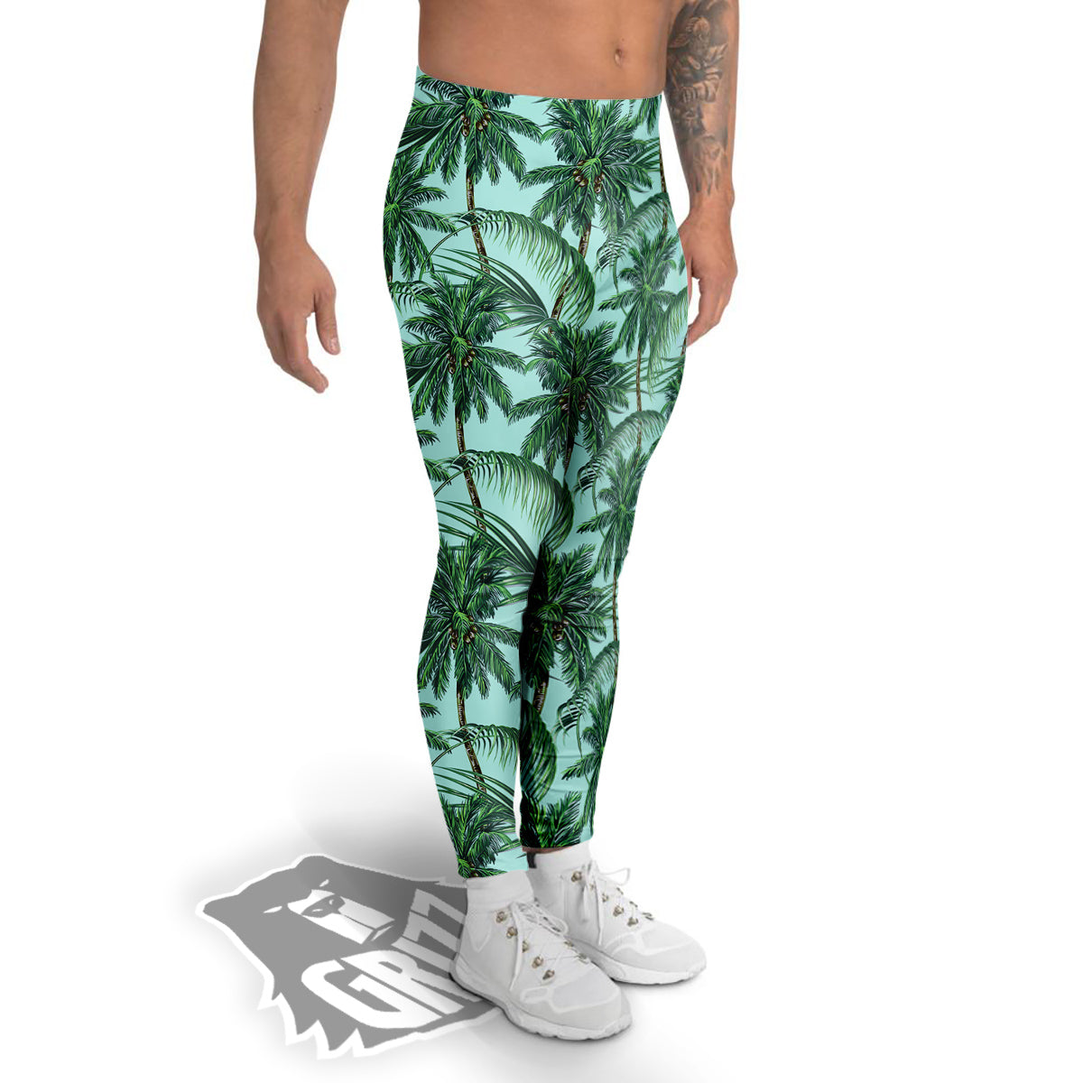 Coconut Leaf Print Men's Leggings-grizzshop
