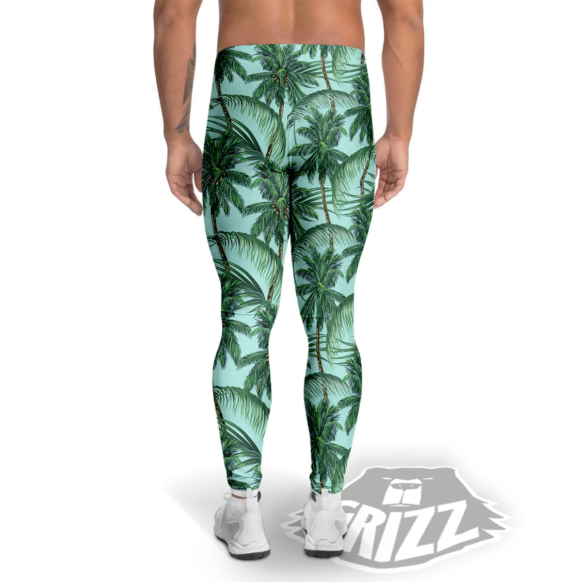 Coconut Leaf Print Men's Leggings-grizzshop