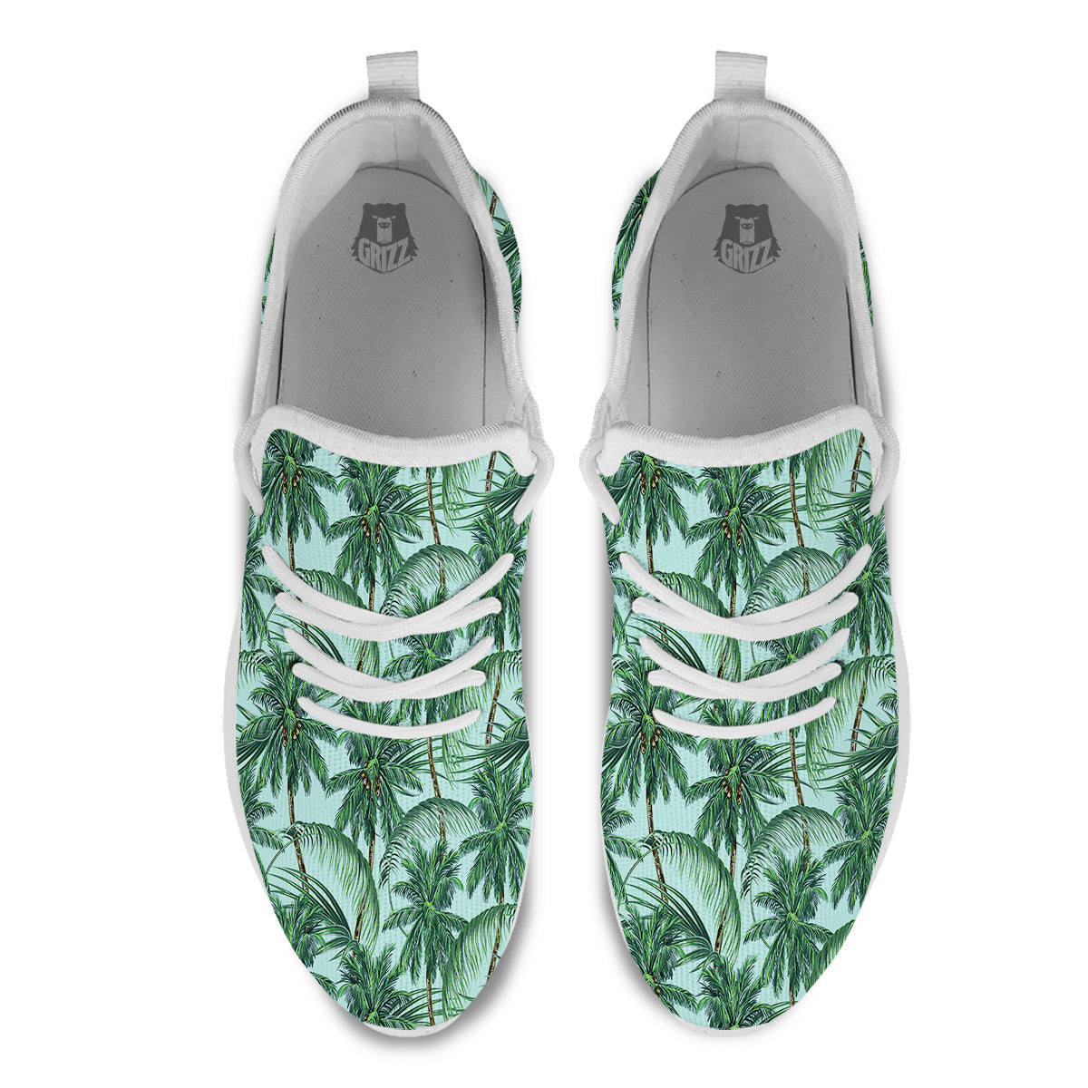 Coconut Leaf Print White Athletic Shoes-grizzshop