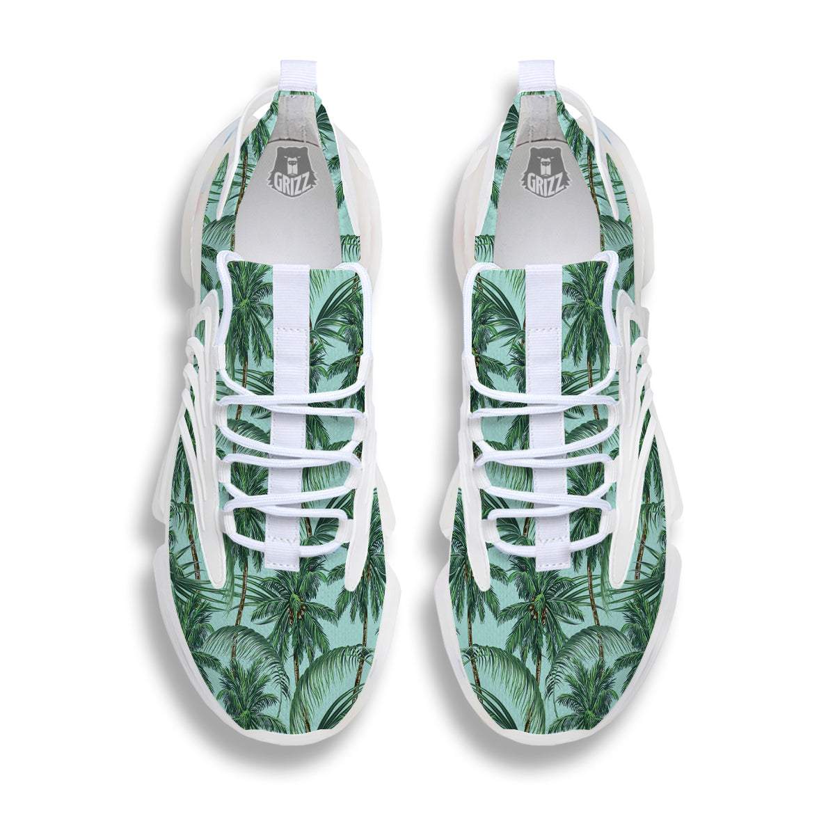 Coconut Leaf Print White Gym Shoes-grizzshop