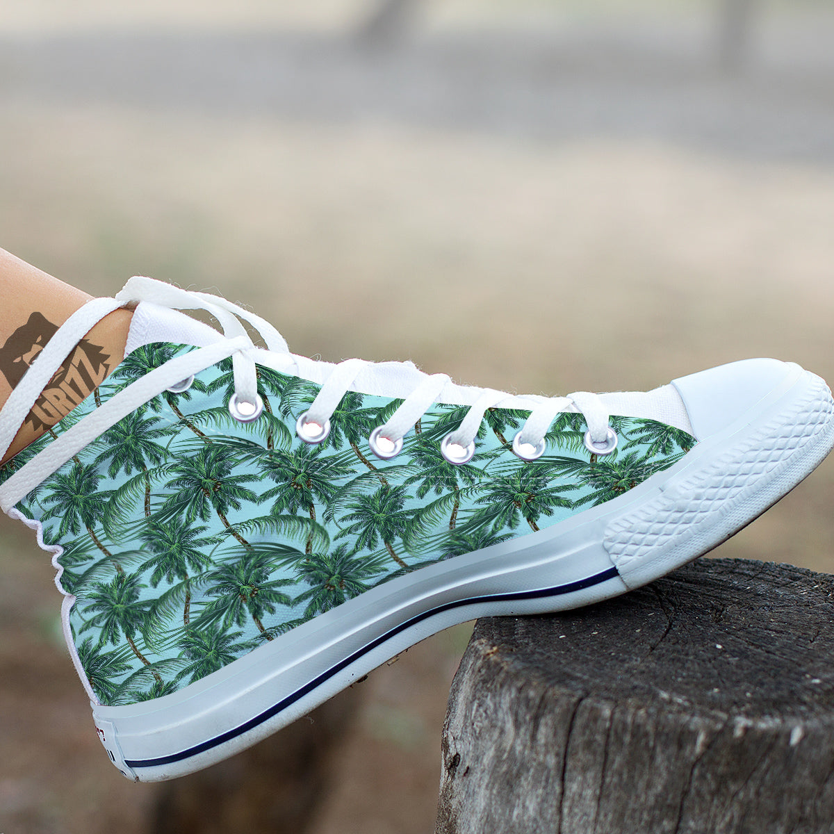 Coconut Leaf Print White High Top Shoes-grizzshop