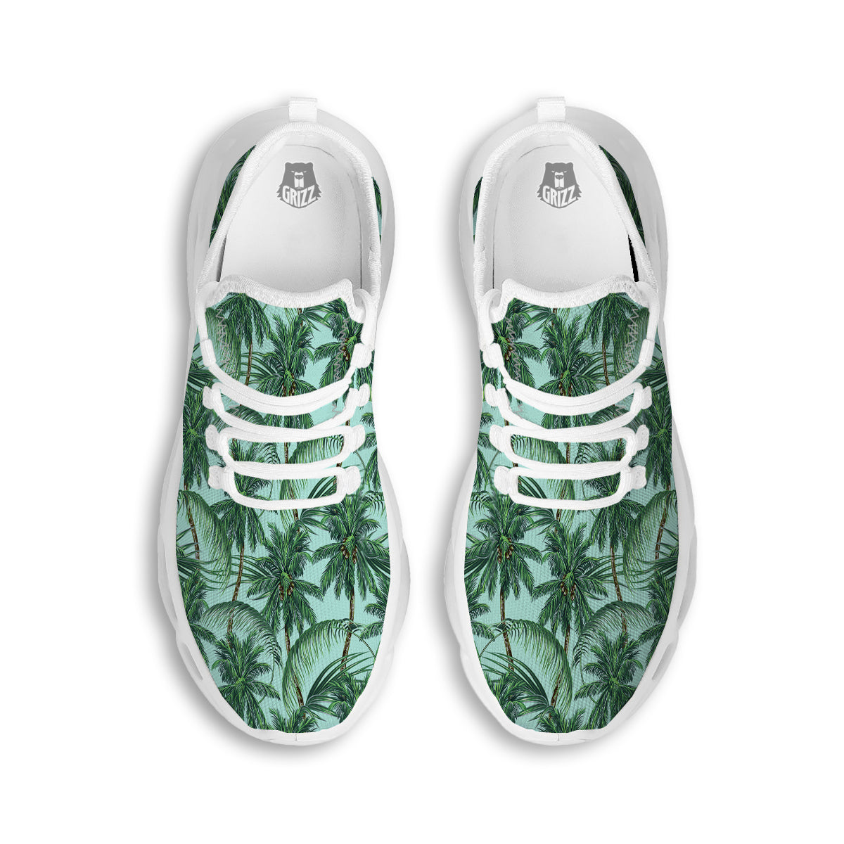 Coconut Leaf Print White Running Shoes-grizzshop