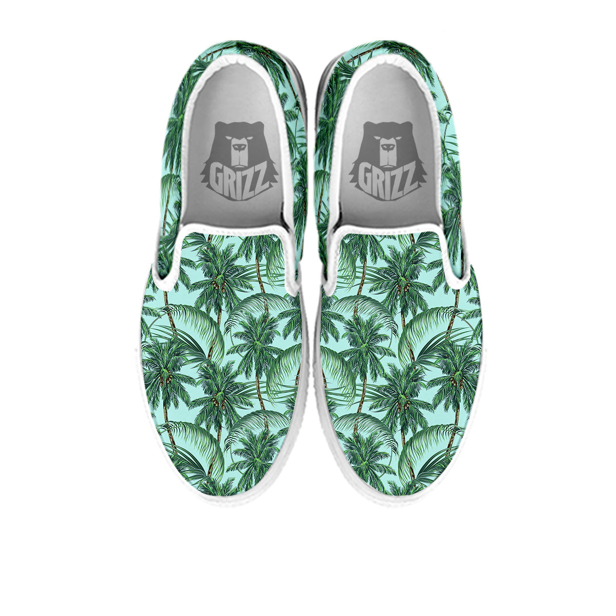 Coconut Leaf Print White Slip On Shoes-grizzshop