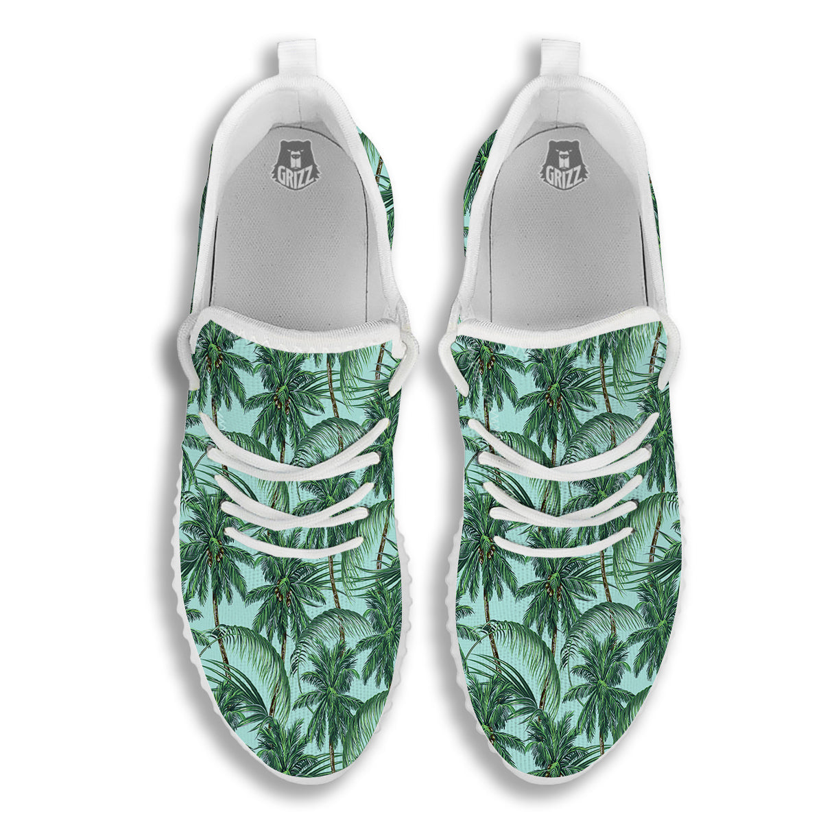 Coconut Leaf Print White Walking Shoes-grizzshop