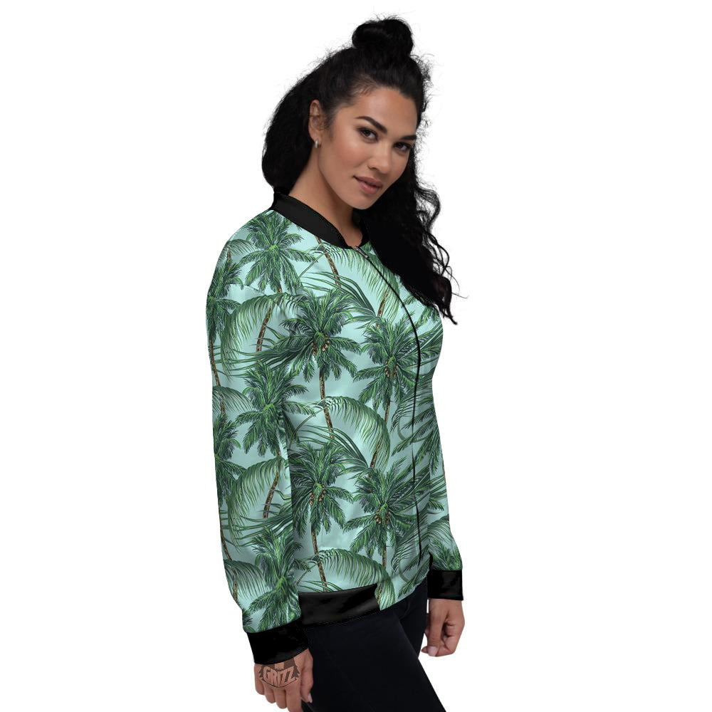 Coconut Leaf Print Women's Bomber Jacket-grizzshop