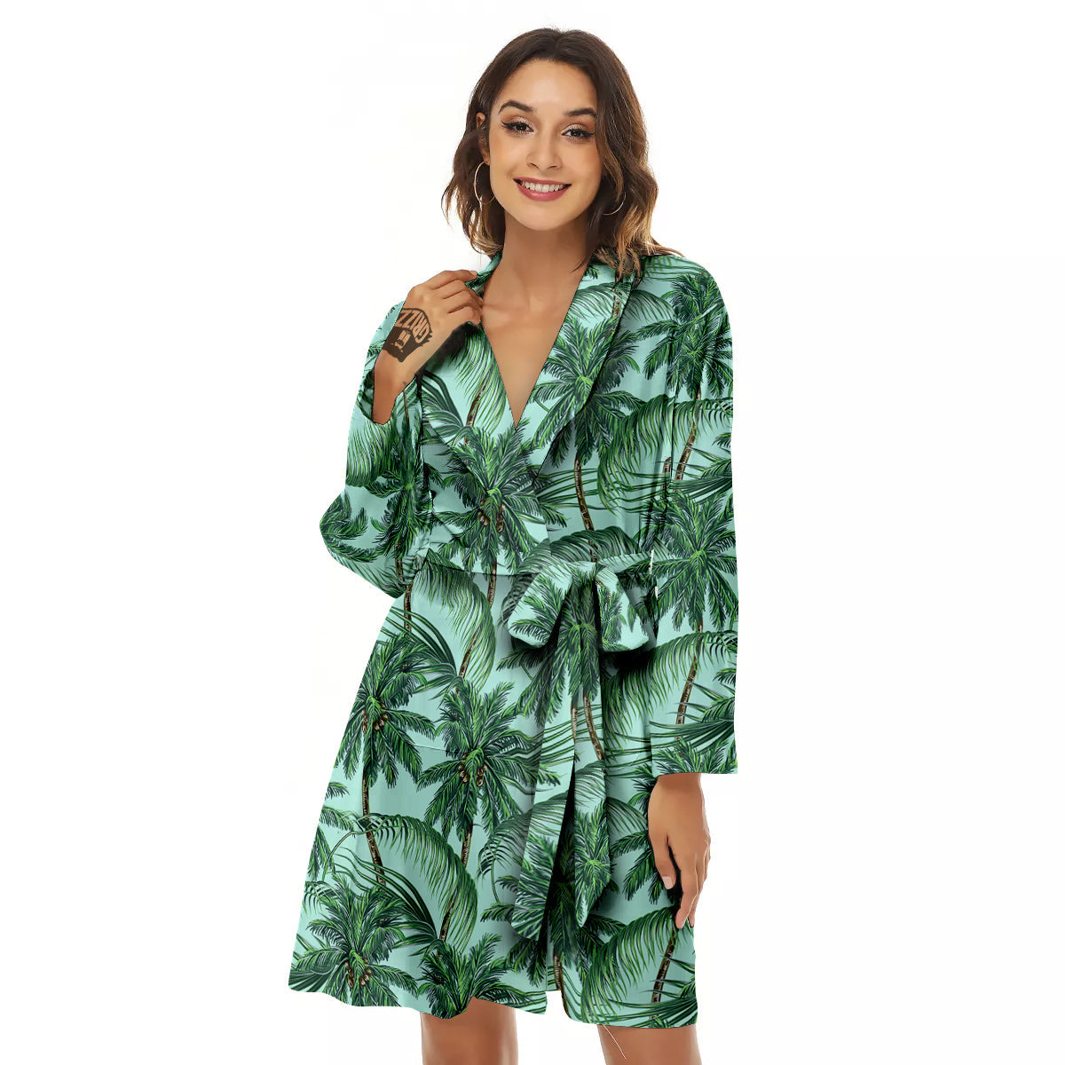 Coconut Leaf Print Women's Robe-grizzshop