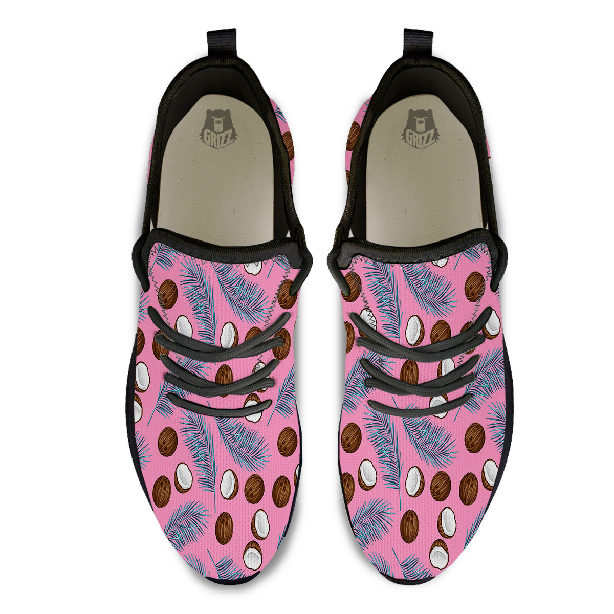 Coconut Pink And Palm Leaf Print Pattern Black Athletic Shoes-grizzshop
