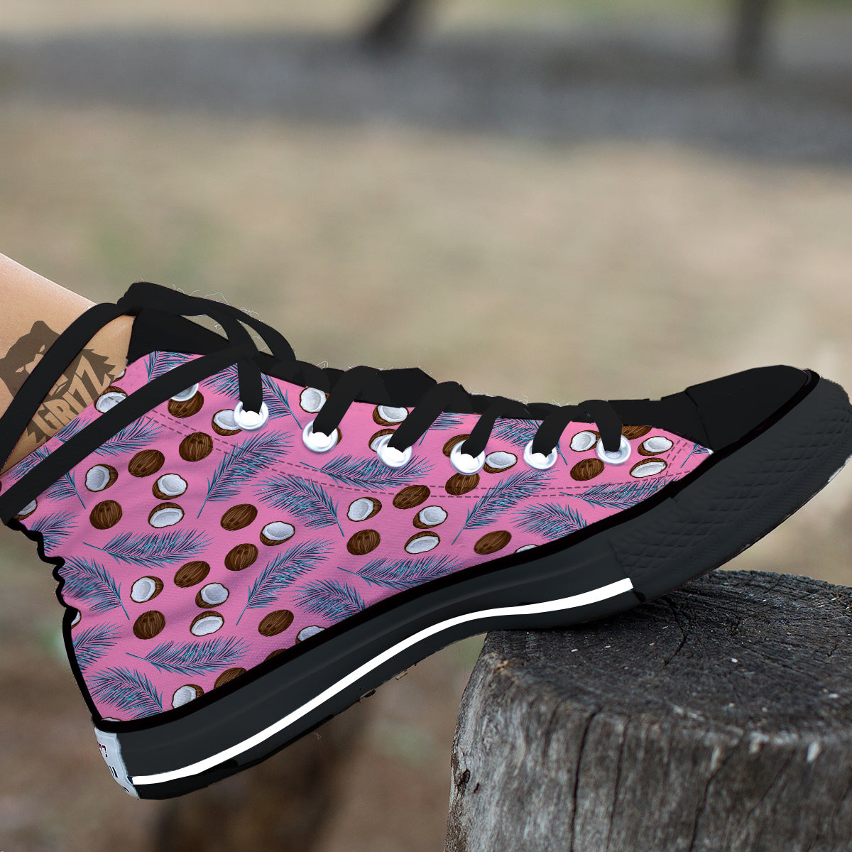 Coconut Pink And Palm Leaf Print Pattern Black High Top Shoes-grizzshop
