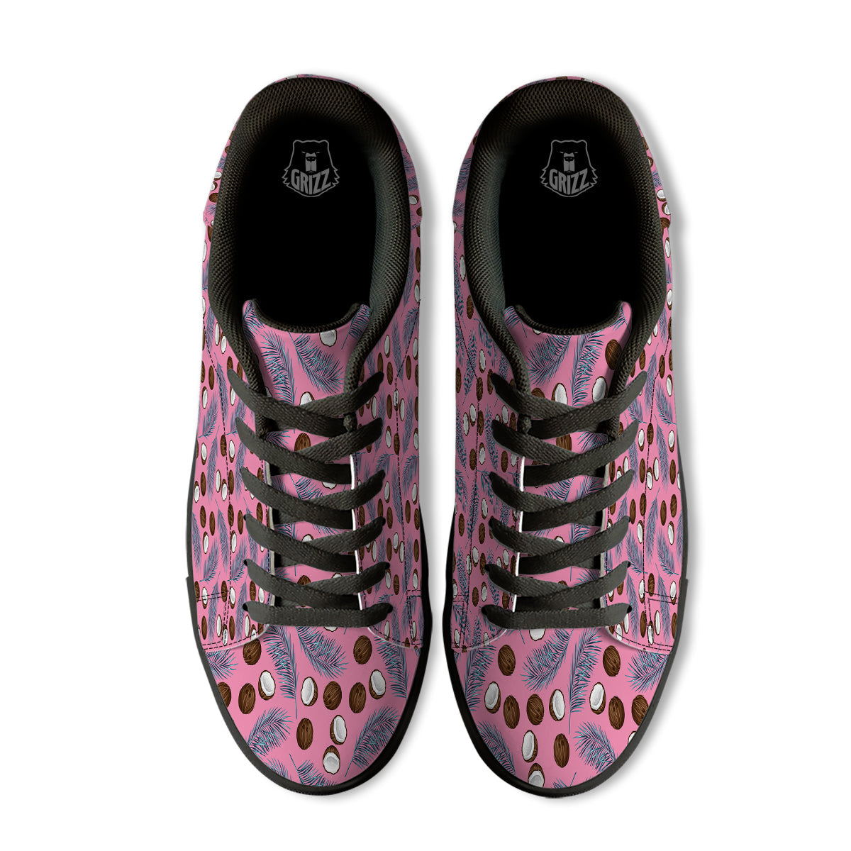 Coconut Pink And Palm Leaf Print Pattern Black Low Top Sneakers-grizzshop