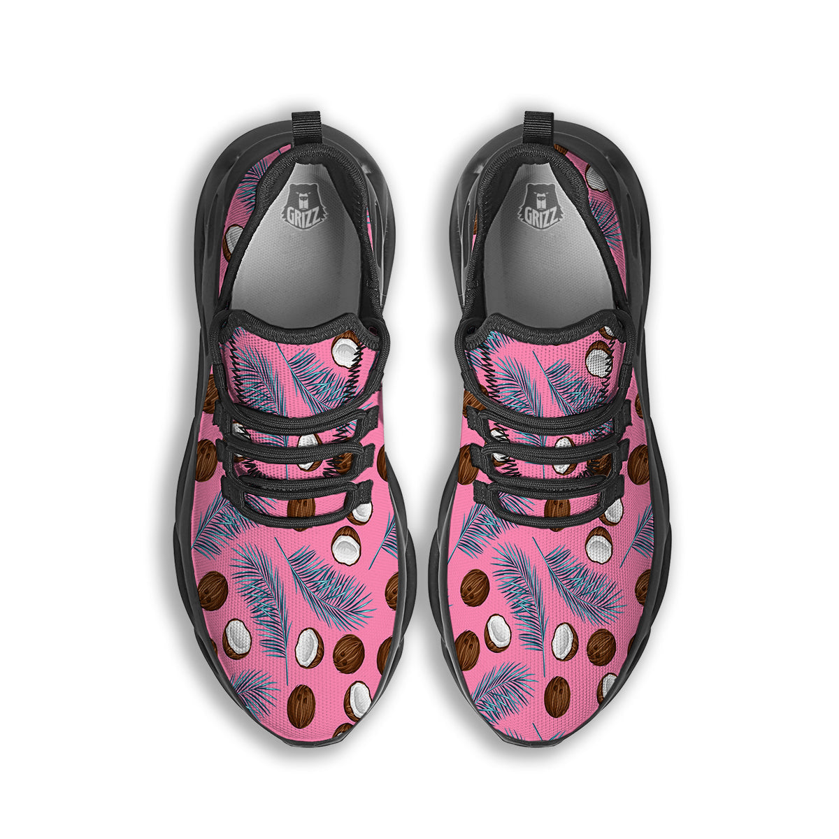 Coconut Pink And Palm Leaf Print Pattern Black Running Shoes-grizzshop