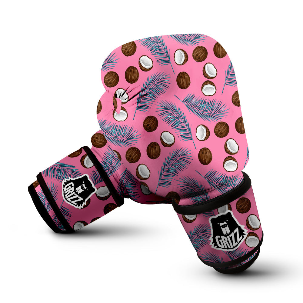 Coconut Pink And Palm Leaf Print Pattern Boxing Gloves-grizzshop