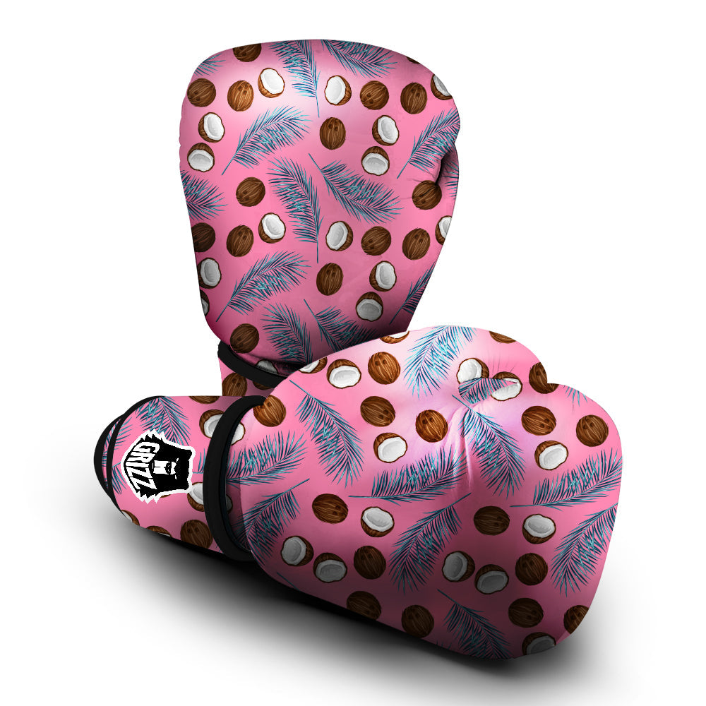 Coconut Pink And Palm Leaf Print Pattern Boxing Gloves-grizzshop