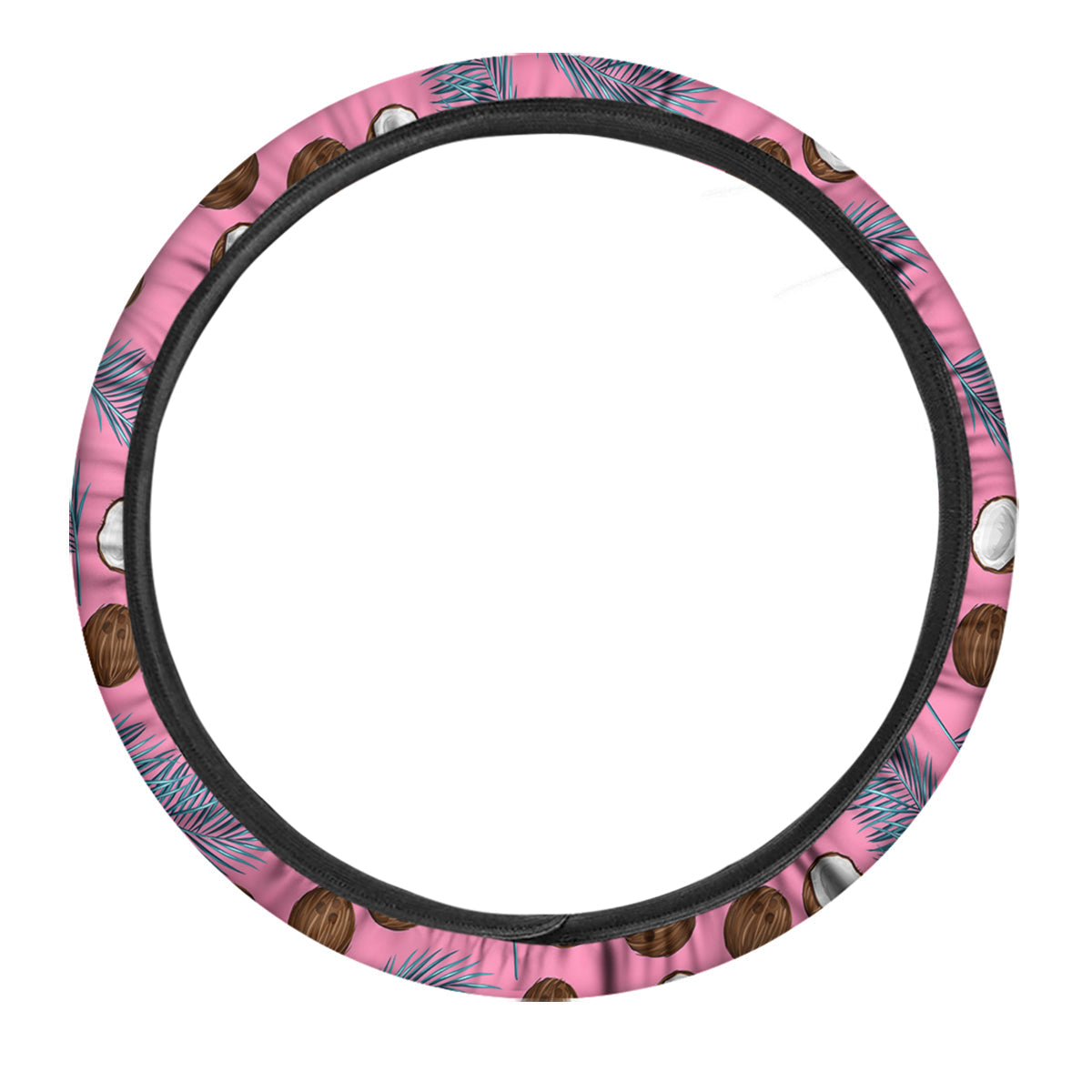 Coconut Pink And Palm Leaf Print Pattern Car Steering Wheel Cover-grizzshop