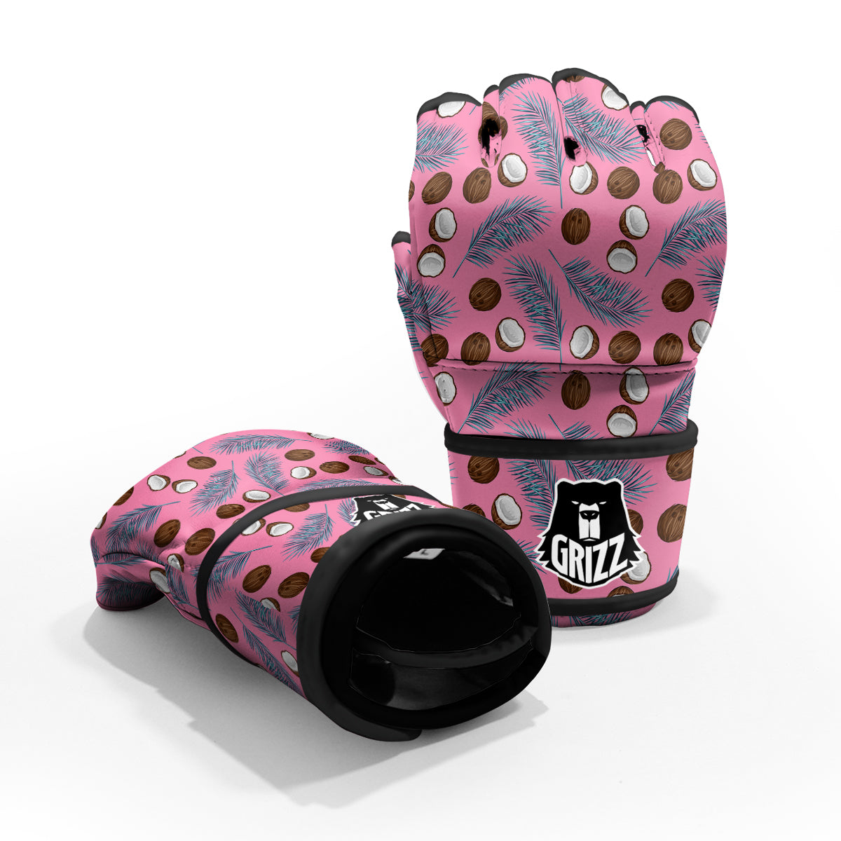 Coconut Pink And Palm Leaf Print Pattern MMA Gloves-grizzshop