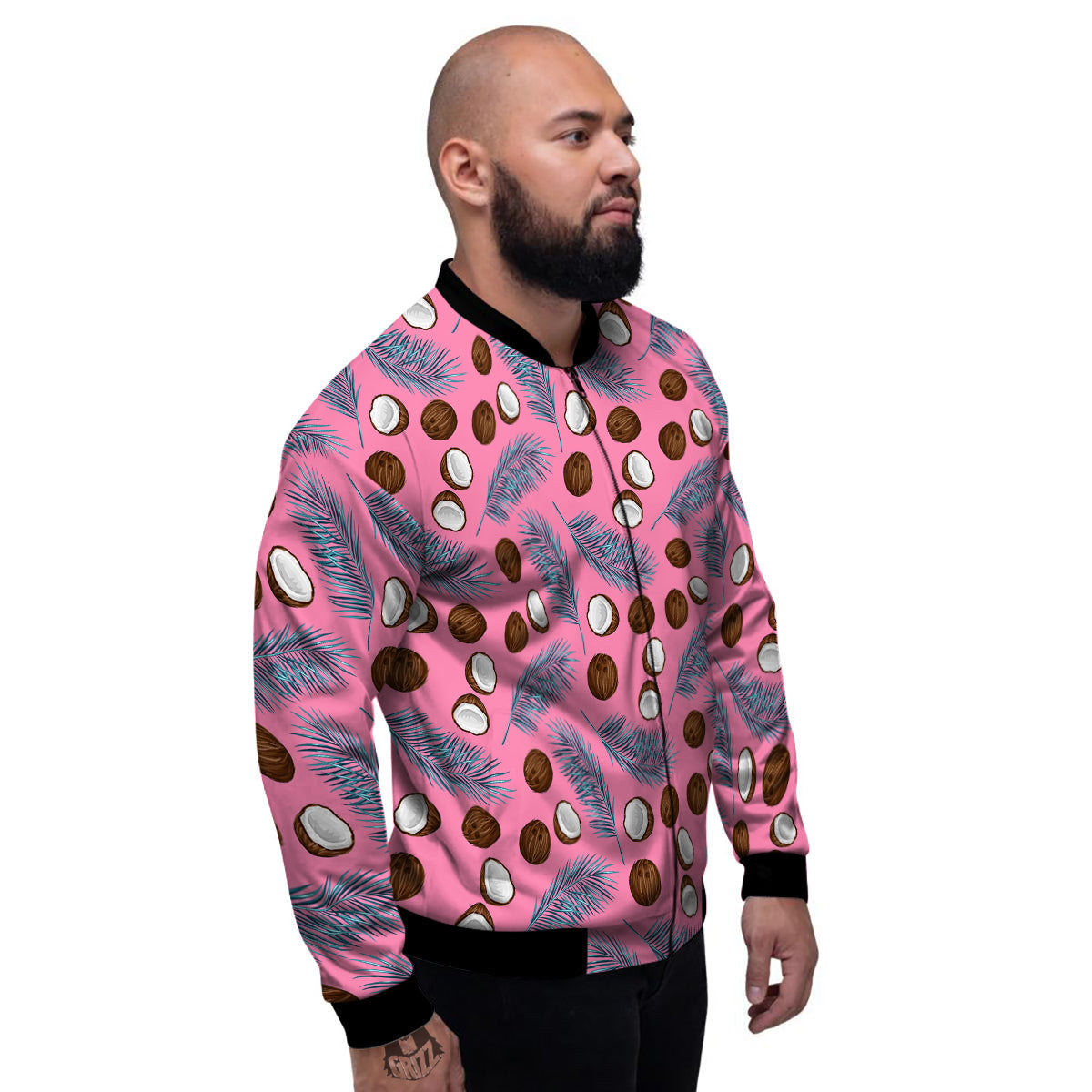 Coconut Pink And Palm Leaf Print Pattern Men's Bomber Jacket-grizzshop