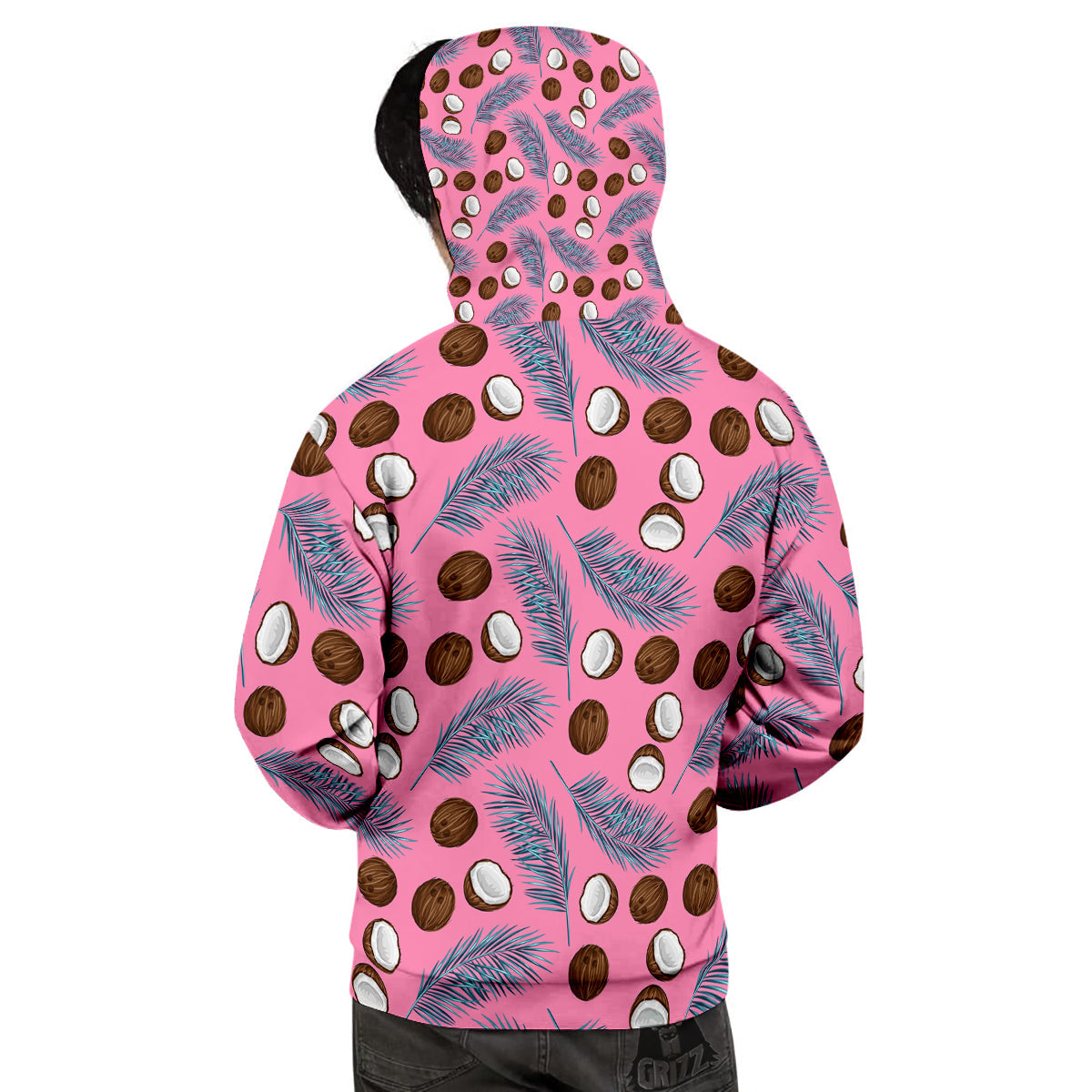 Coconut Pink And Palm Leaf Print Pattern Men's Hoodie-grizzshop