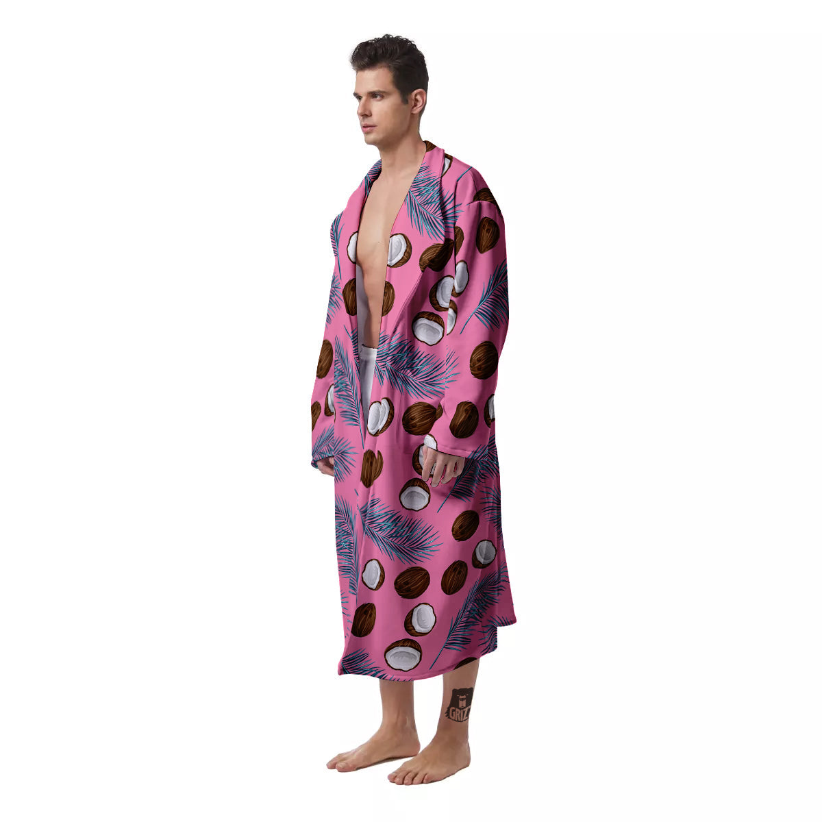 Coconut Pink And Palm Leaf Print Pattern Men's Robe-grizzshop