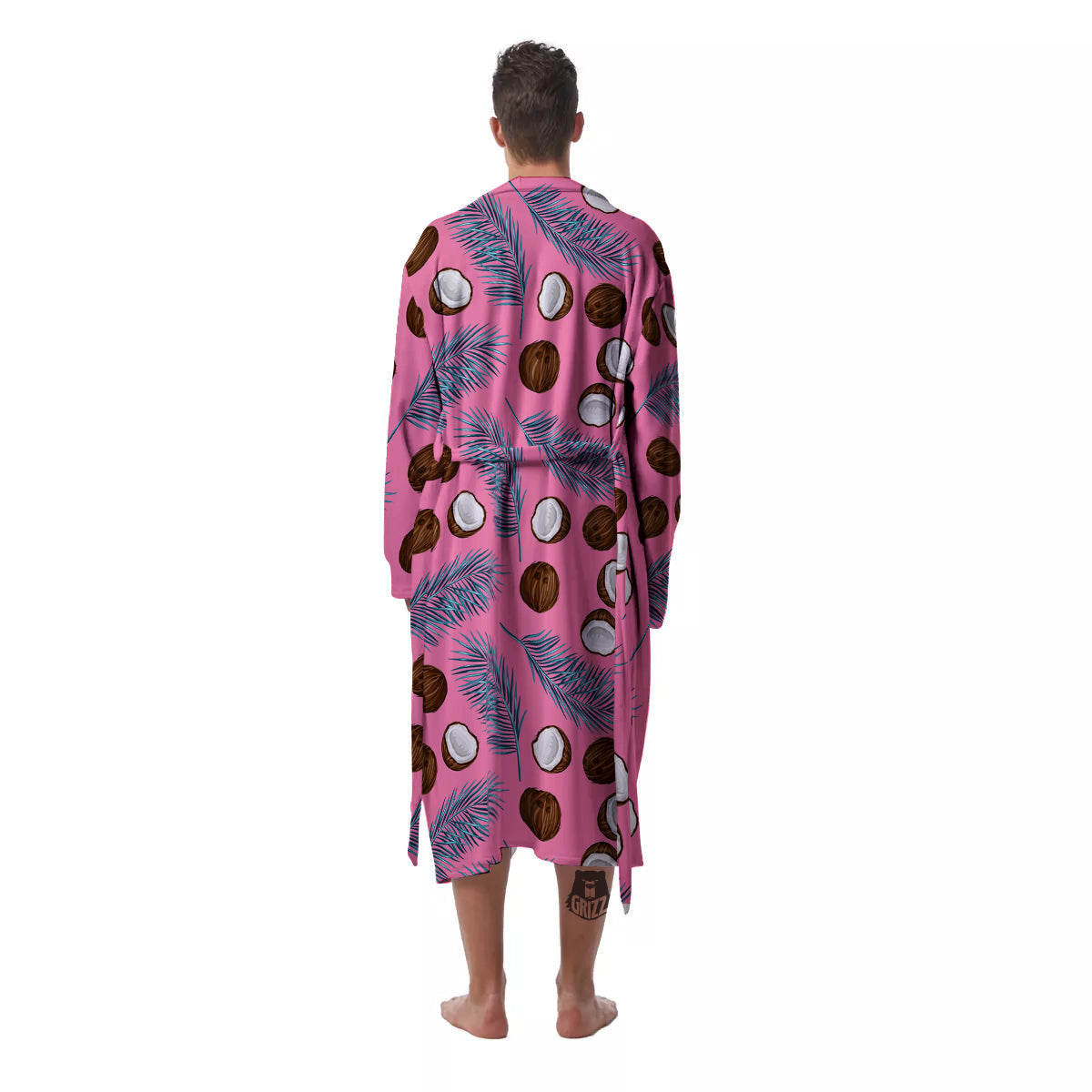 Coconut Pink And Palm Leaf Print Pattern Men's Robe-grizzshop