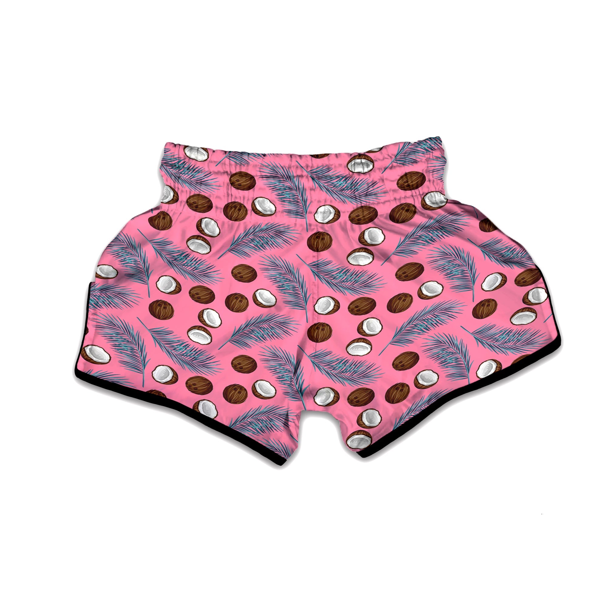 Coconut Pink And Palm Leaf Print Pattern Muay Thai Boxing Shorts-grizzshop