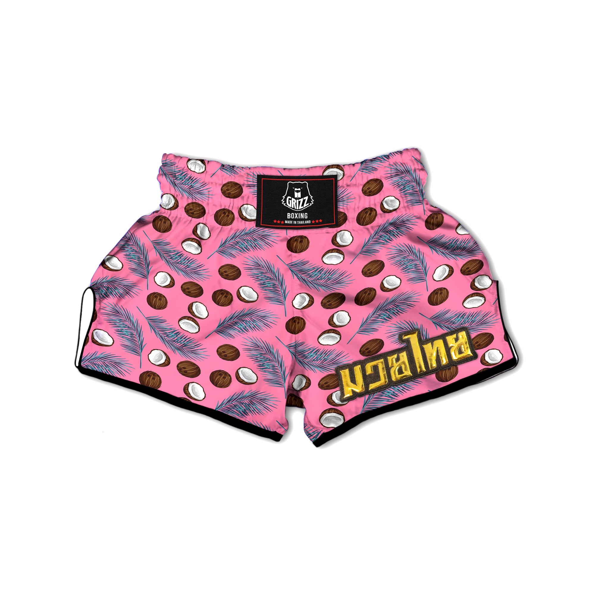 Coconut Pink And Palm Leaf Print Pattern Muay Thai Boxing Shorts-grizzshop