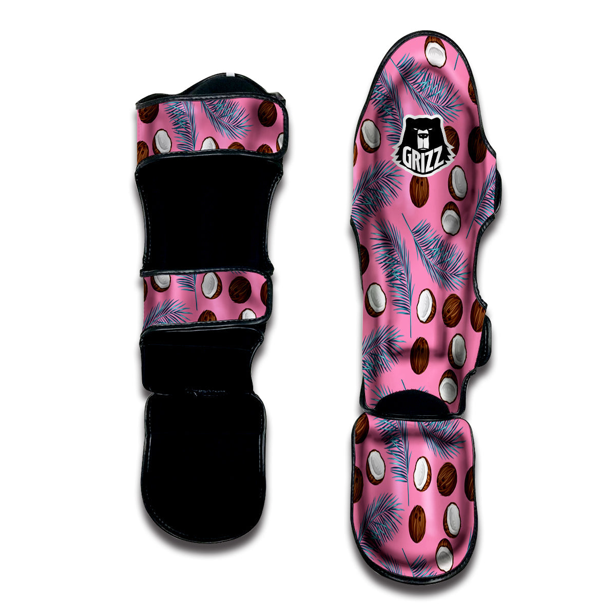 Coconut Pink And Palm Leaf Print Pattern Muay Thai Shin Guards-grizzshop
