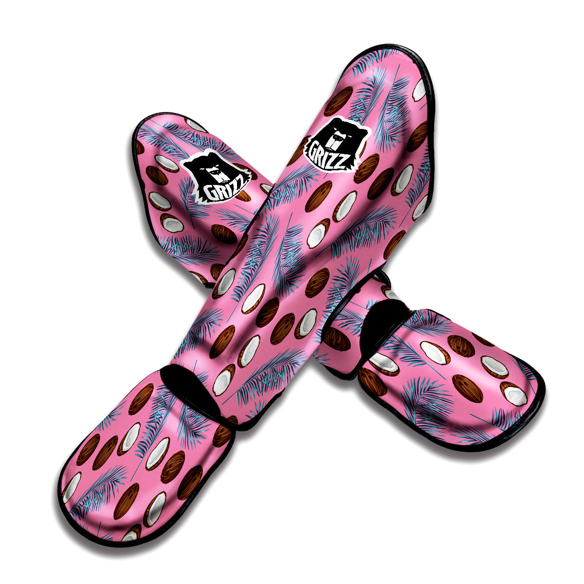 Coconut Pink And Palm Leaf Print Pattern Muay Thai Shin Guards-grizzshop