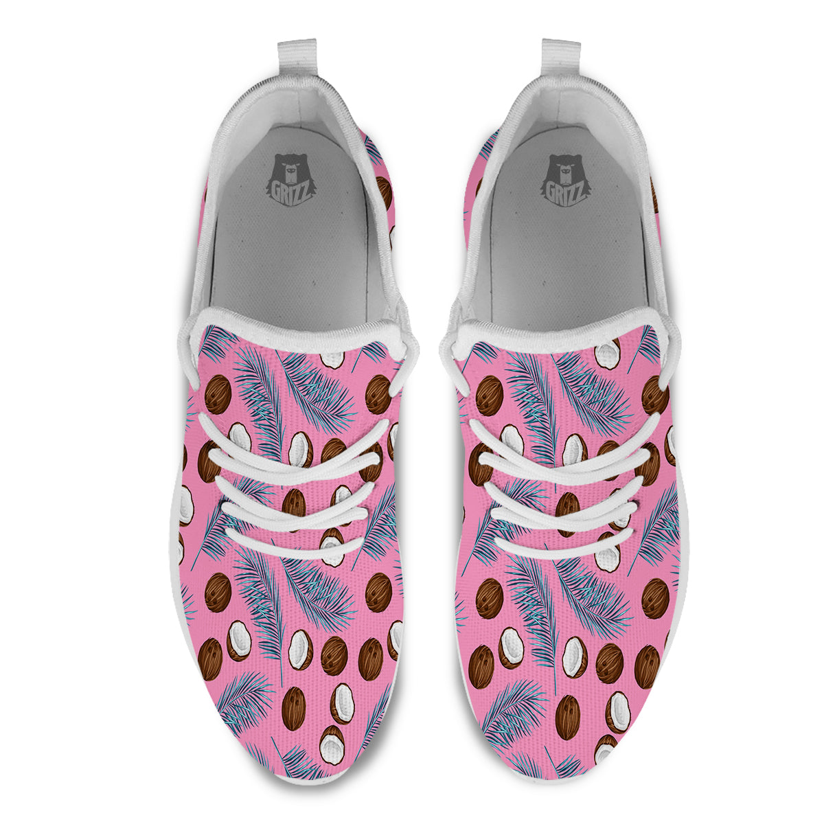 Coconut Pink And Palm Leaf Print Pattern White Athletic Shoes-grizzshop