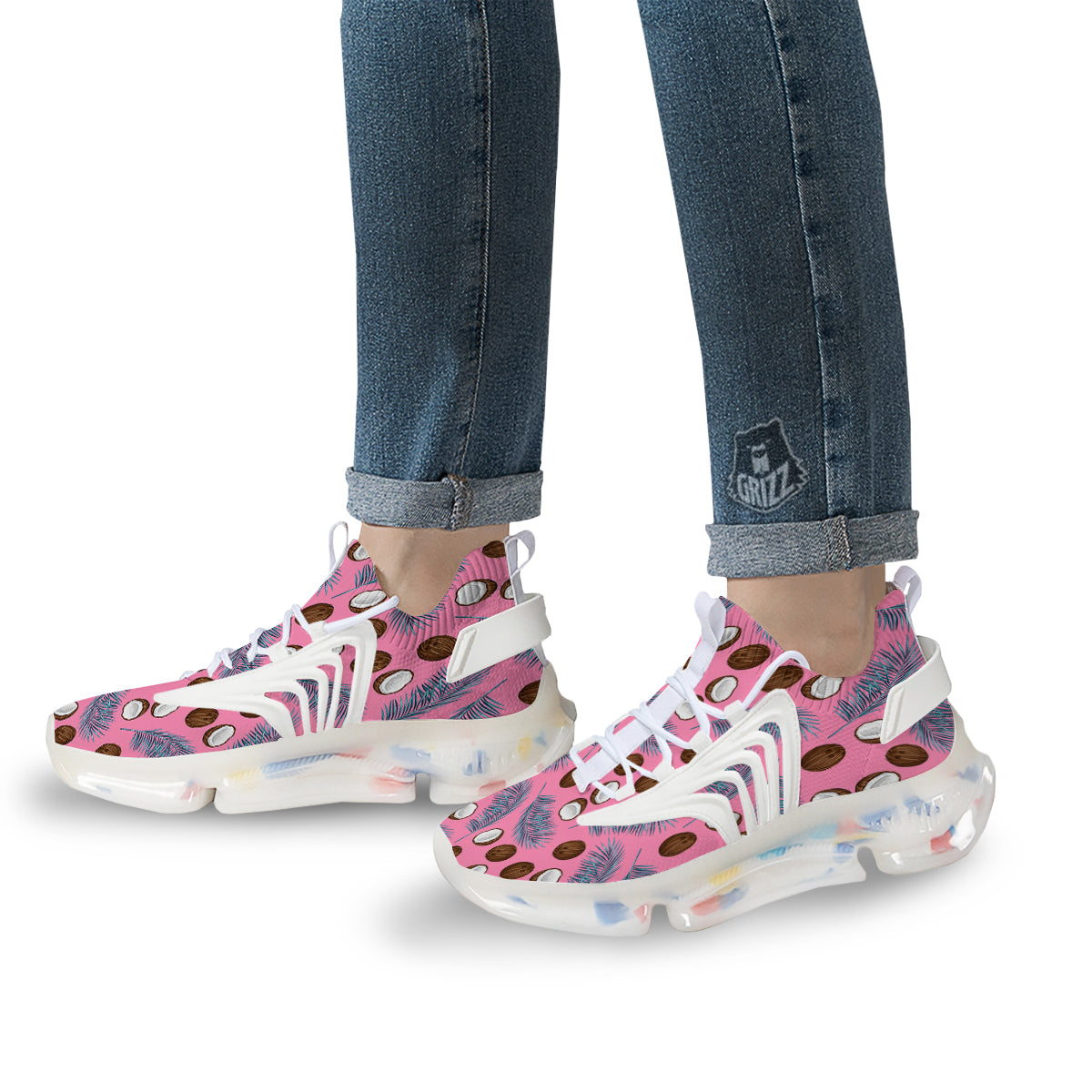 Coconut Pink And Palm Leaf Print Pattern White Gym Shoes-grizzshop
