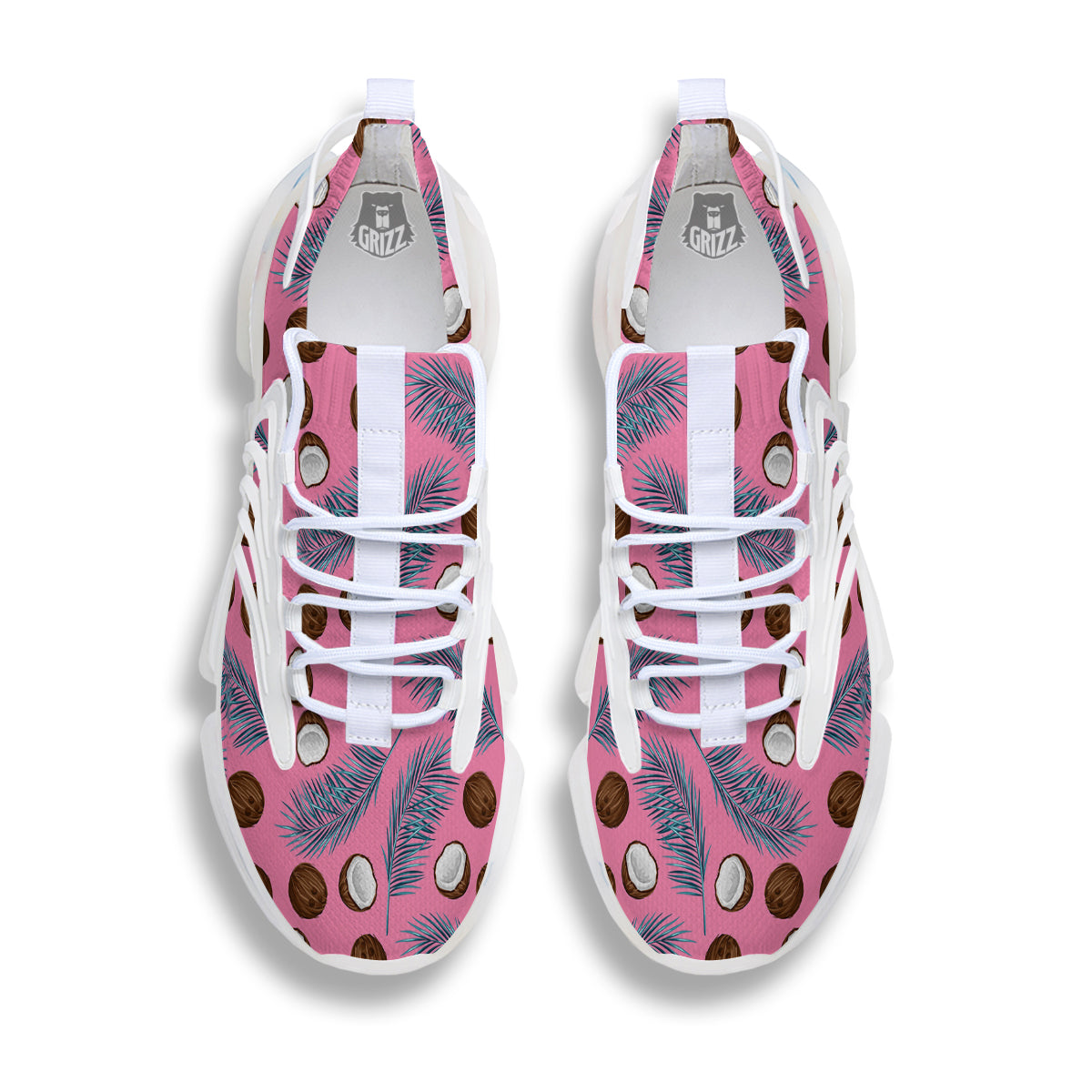 Coconut Pink And Palm Leaf Print Pattern White Gym Shoes-grizzshop
