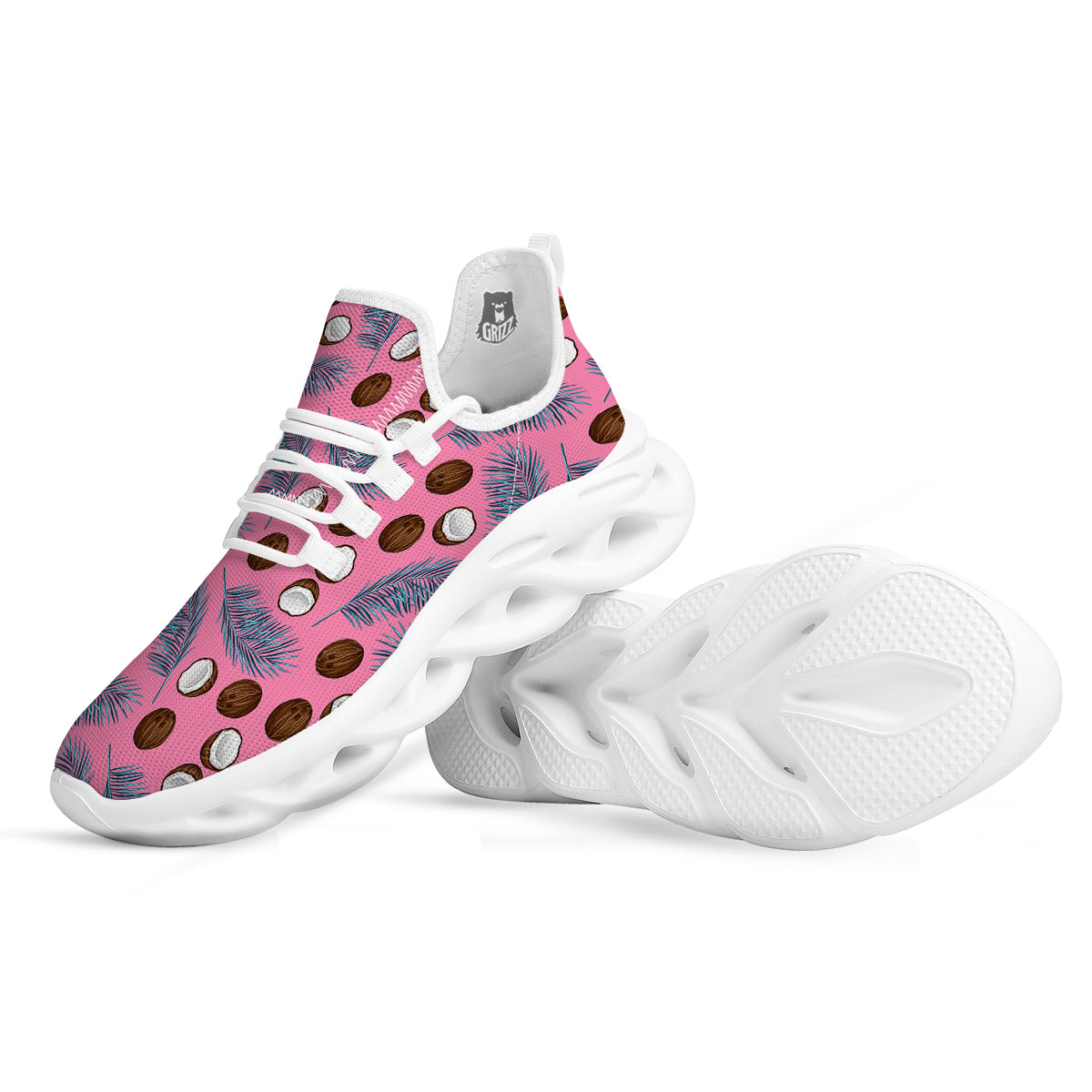 Coconut Pink And Palm Leaf Print Pattern White Running Shoes-grizzshop