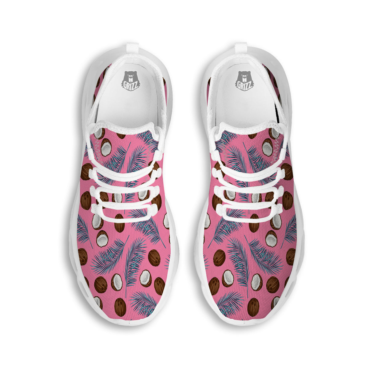 Coconut Pink And Palm Leaf Print Pattern White Running Shoes-grizzshop