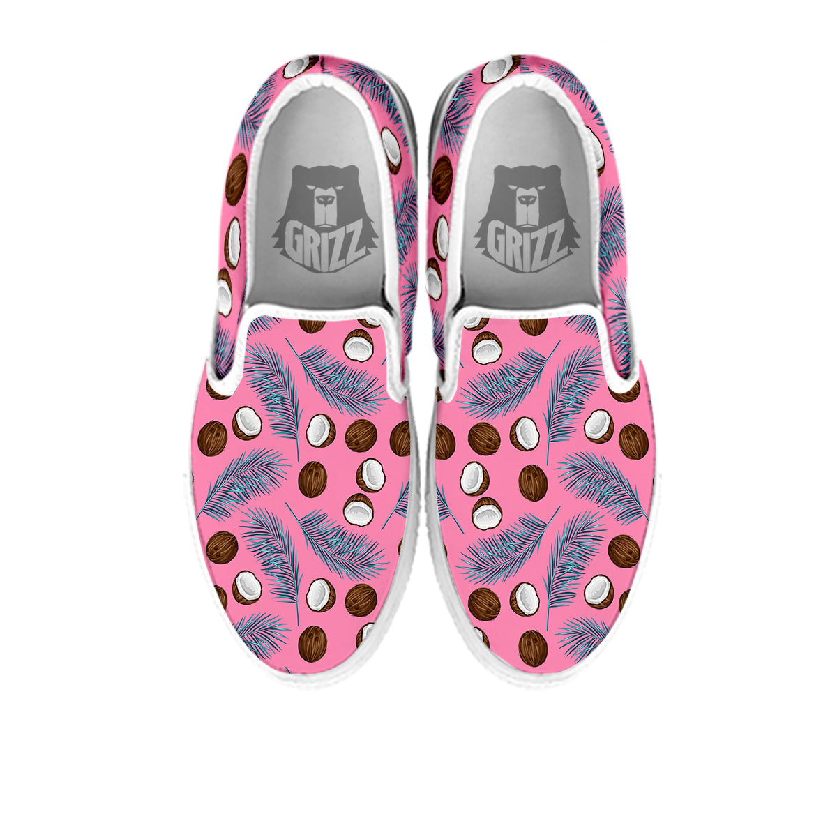 Coconut Pink And Palm Leaf Print Pattern White Slip On Shoes-grizzshop