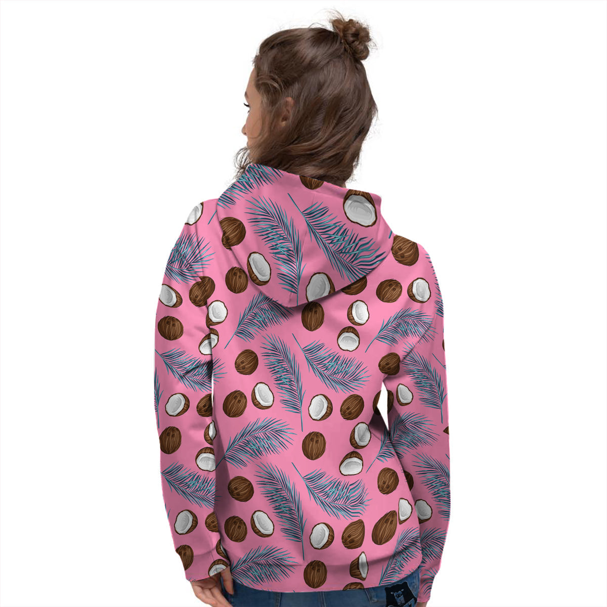 Coconut Pink And Palm Leaf Print Pattern Women's Hoodie-grizzshop