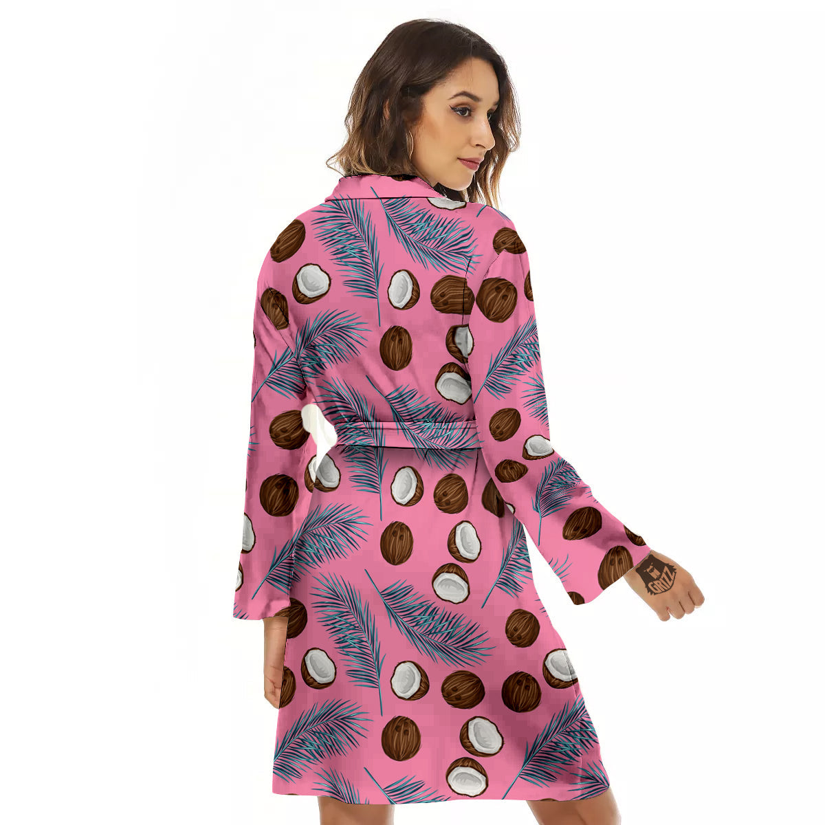 Coconut Pink And Palm Leaf Print Pattern Women's Robe-grizzshop