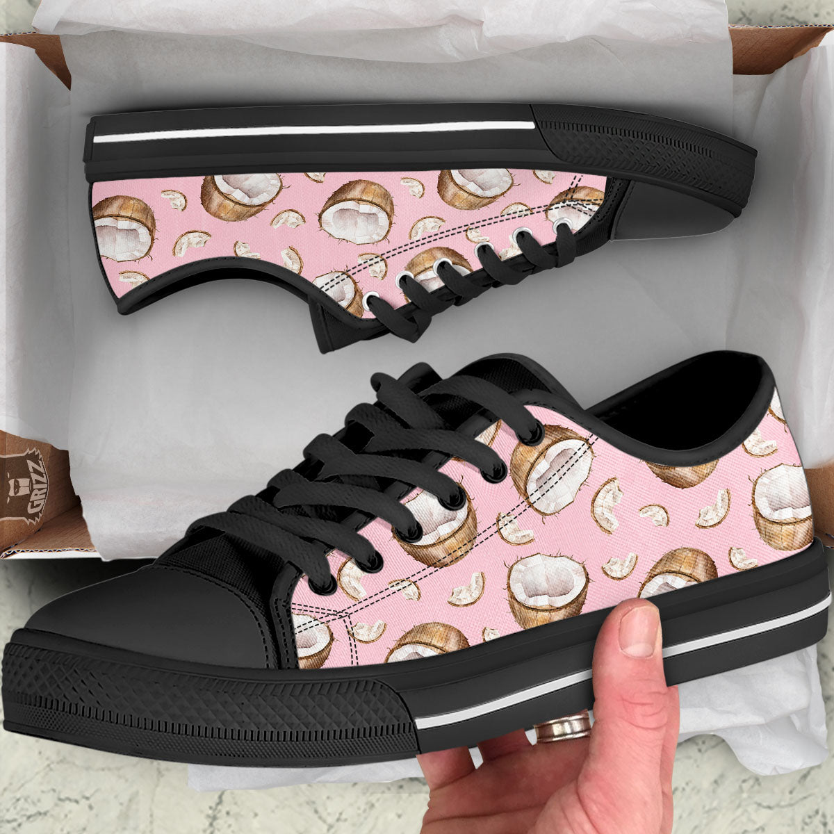 Coconut Pink Print Pattern Black Low Top Shoes-grizzshop