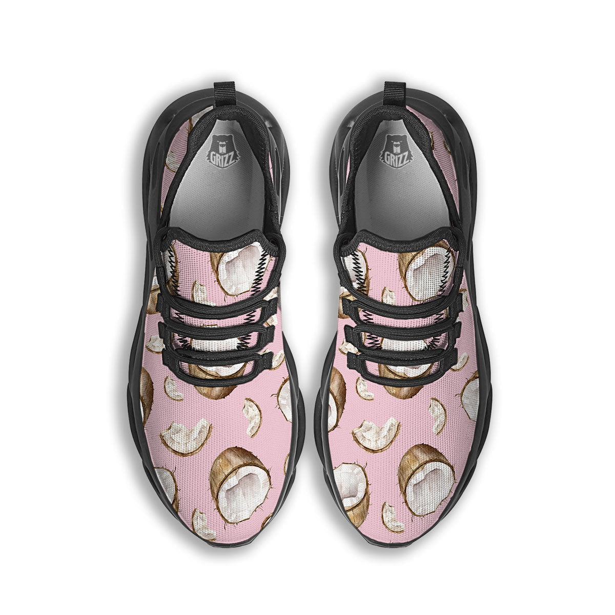 Coconut Pink Print Pattern Black Running Shoes-grizzshop