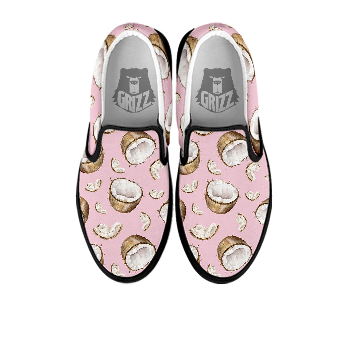 Coconut Pink Print Pattern Black Slip On Shoes-grizzshop