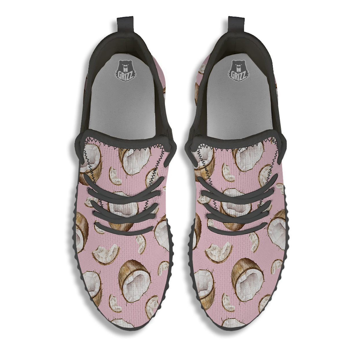 Coconut Pink Print Pattern Black Walking Shoes-grizzshop