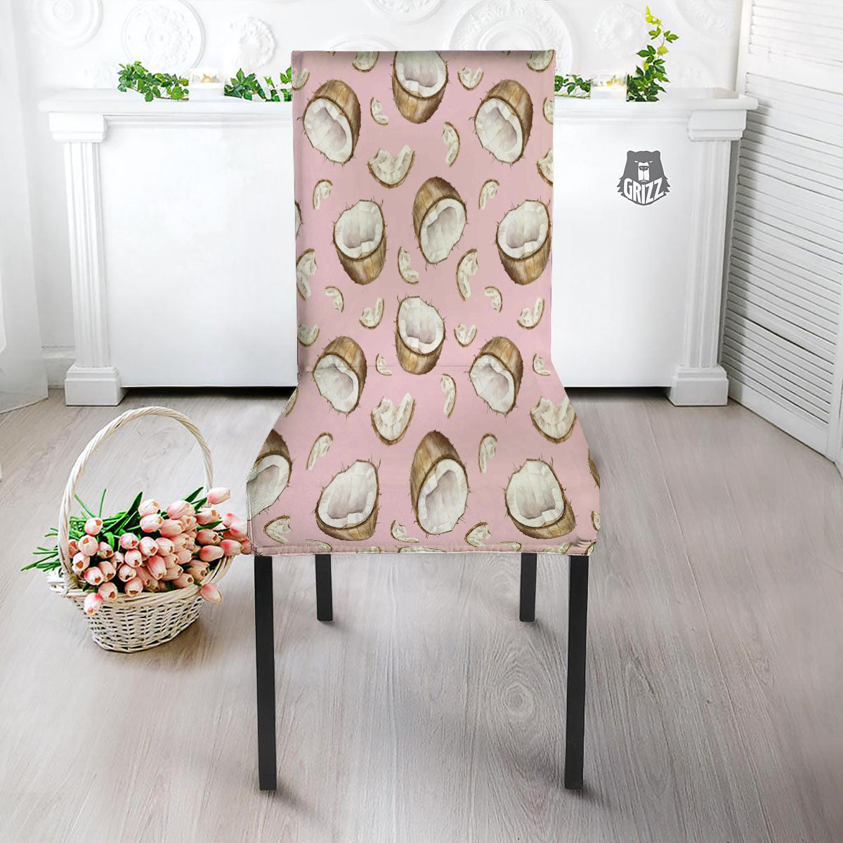 Coconut Pink Print Pattern Dining Chair Slipcover-grizzshop