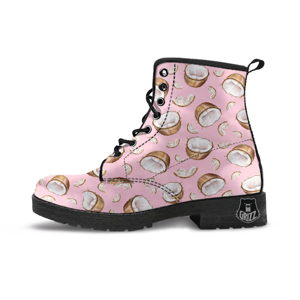 Coconut Pink Print Pattern Leather Boots-grizzshop
