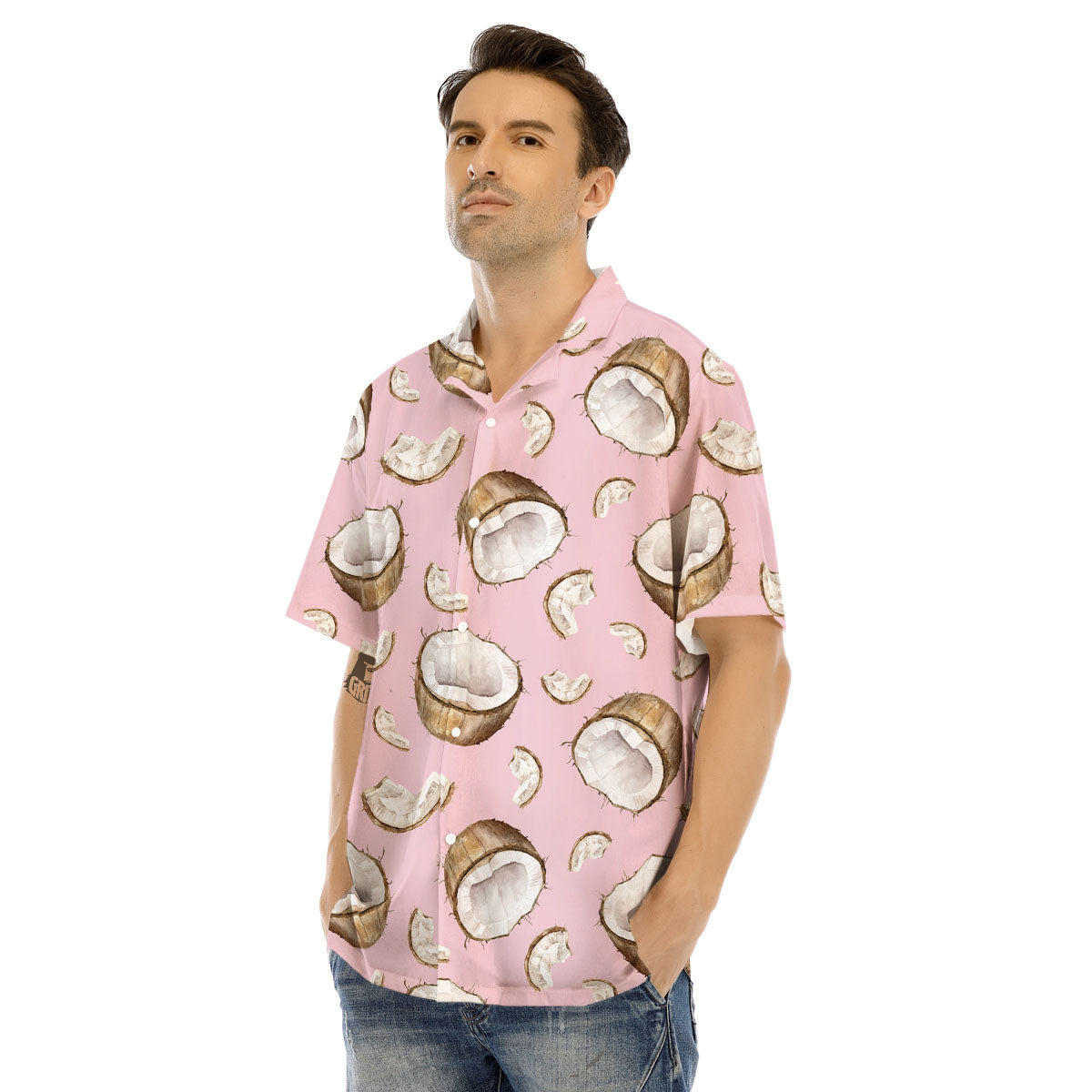 Coconut Pink Print Pattern Men's Hawaiian Shirt-grizzshop