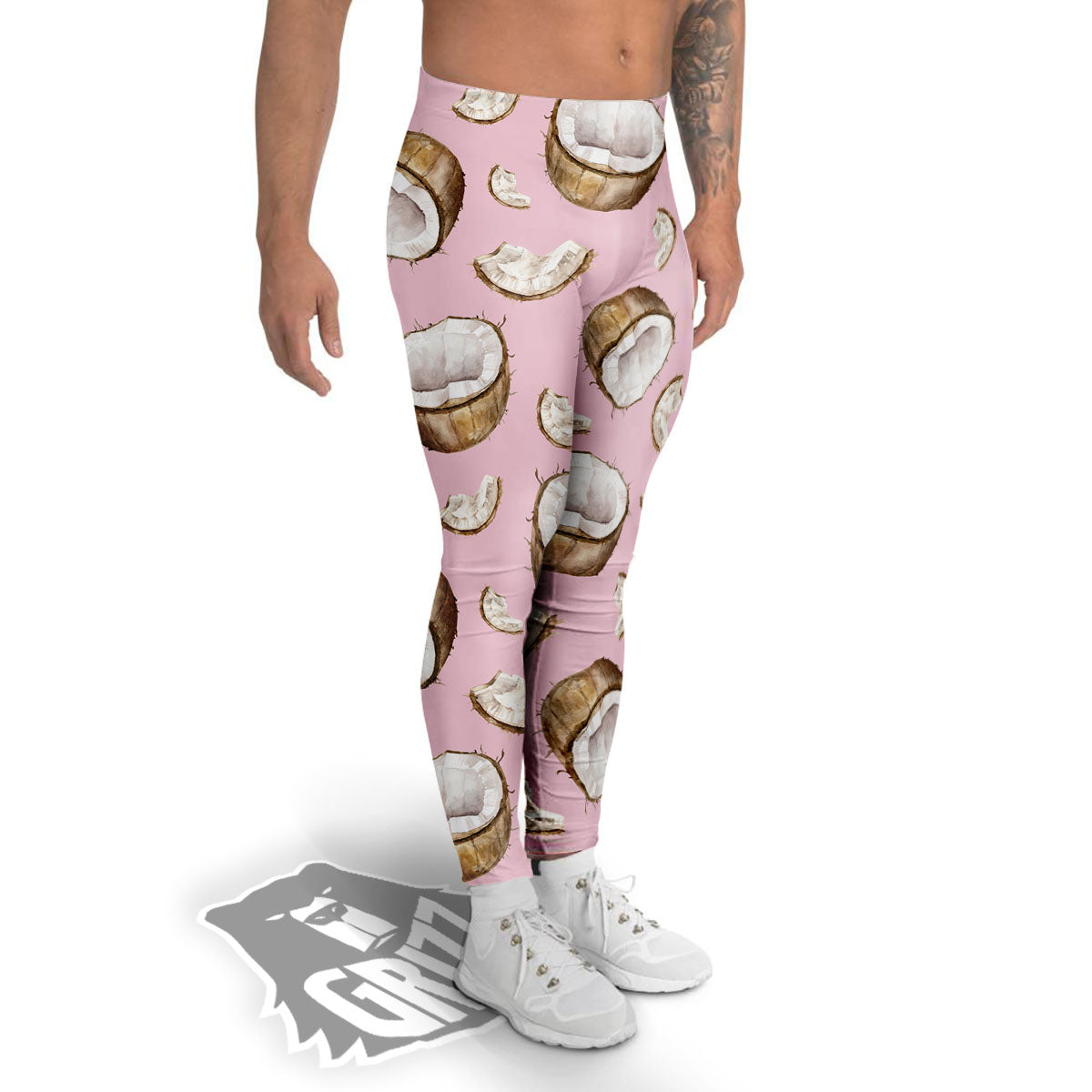 Coconut Pink Print Pattern Men's Leggings-grizzshop