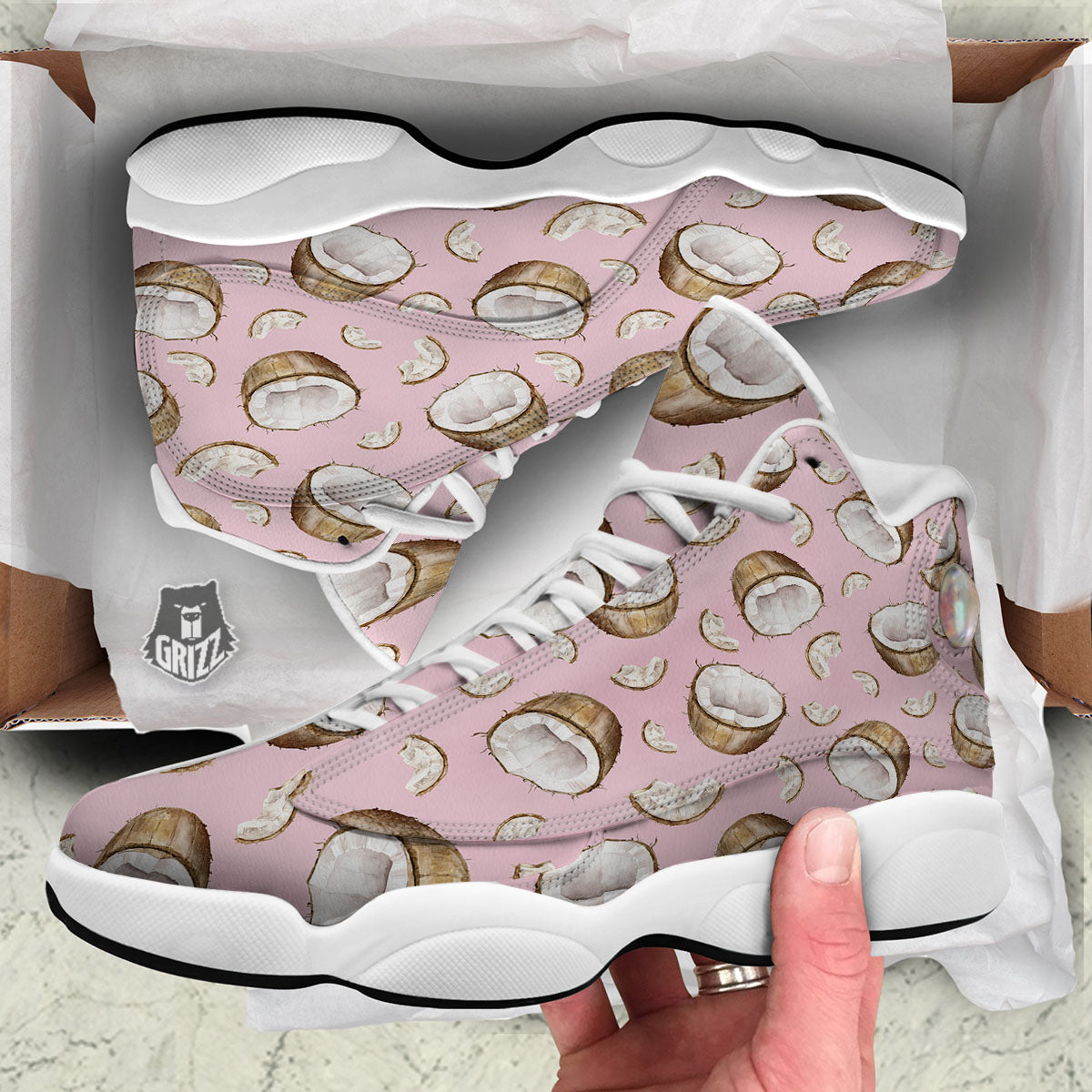 Coconut Pink Print Pattern White Basketball Shoes-grizzshop