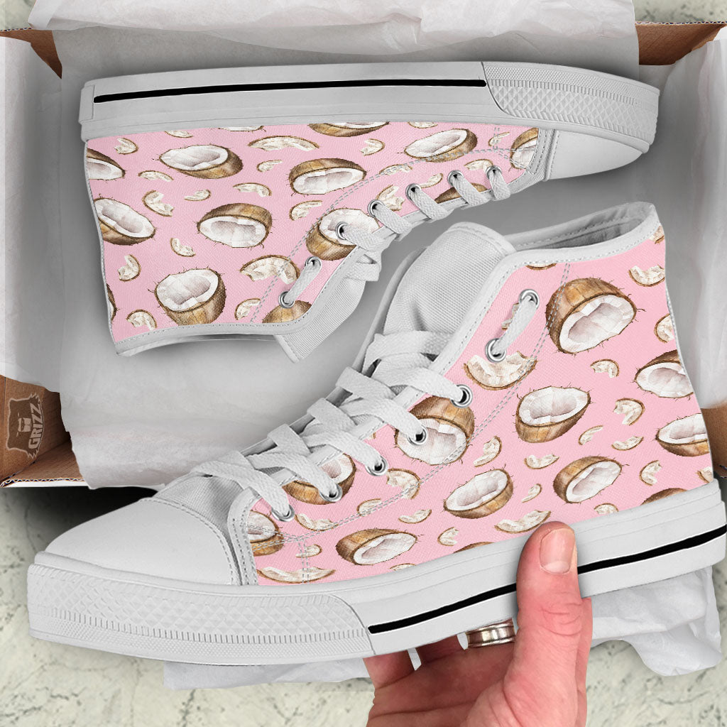 Coconut Pink Print Pattern White High Top Shoes-grizzshop